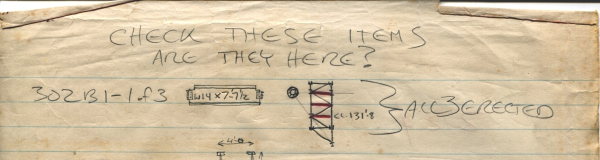 Sheffield Steel field verification sketch by James MacLaren, RSS Various steel members zoomed-in crop, 302B1, 1 of 3.